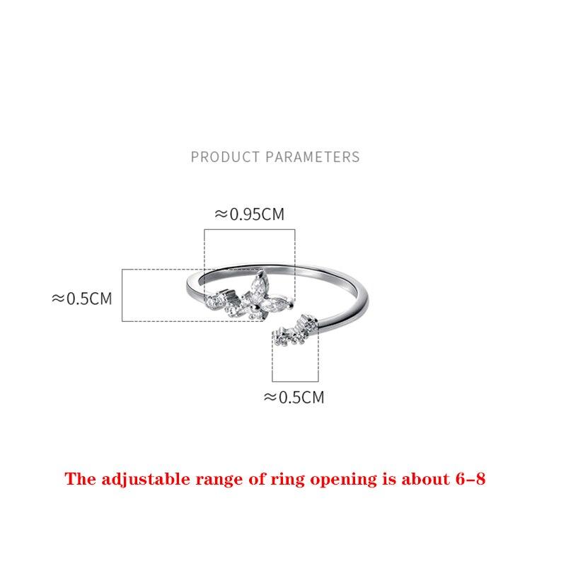 WANTME Anello Aperto Ramo Germoglio Zircone Cristallo di Lusso Argento Sterling 925 Dolce Chic Foglia per Donna Gioiello Anniversario Matrimonio