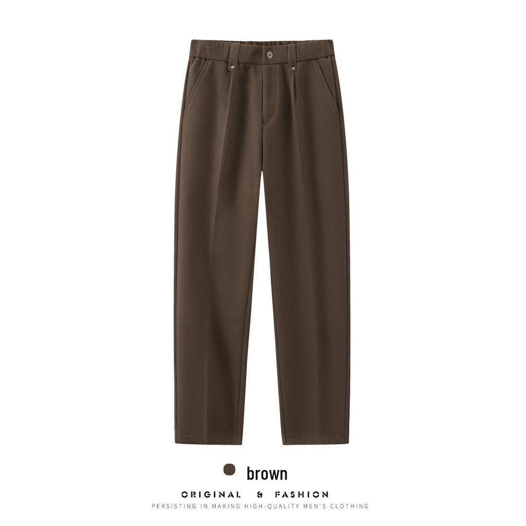 Men's Micro-Tapered Wool Suit Pants: Elastic Waist, Straight Leg, Wrinkle-Resistant, Slimming, Warm, Casual Trousers for Autumn & Winter.
