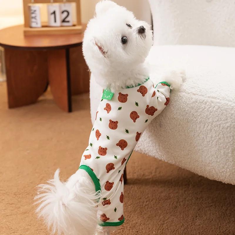 Cute Bear Striped Thin Dog Jumpsuit Pet Coat Four Legs Dog Pajamas Kitten Puppy Sweatshirt Autumn for Small Dogs