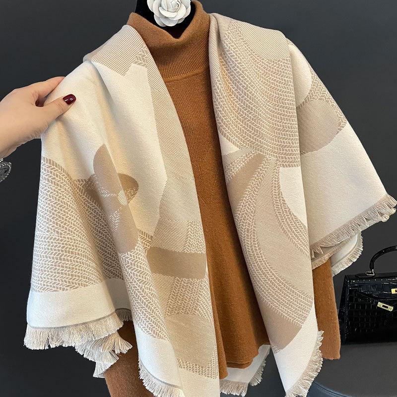 Autumn and winter new double-sided jacquard large square scarf women's versatile imitation cashmere large shawl windproof thickened warm scarf