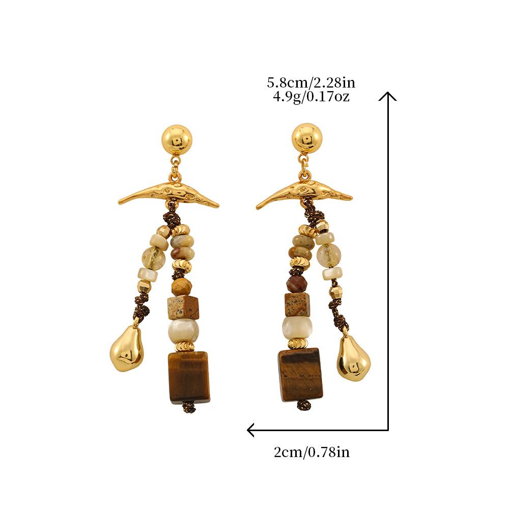 GEMCHIC Women s Bohemian Handmade Beaded Drop Earrings with Natural Stone, Shell & Gold Plated 925 Silver Posts