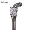 Silver Harts Varghuvud Trärot Gåkäpp Mode Dekorativ Stålstav Gentleman Elegant Cosplay Käpp Knopp Biskopsstav 93cm