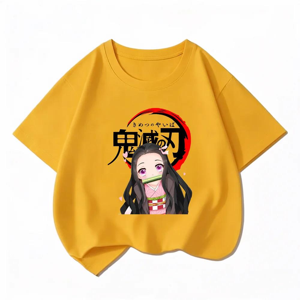 Bandai Demon Slayer Nezuko Kids TShirt 100 Cotton Boys Girls Summer Short Sleeve Clothes Children Anime Graphic Tees Tops