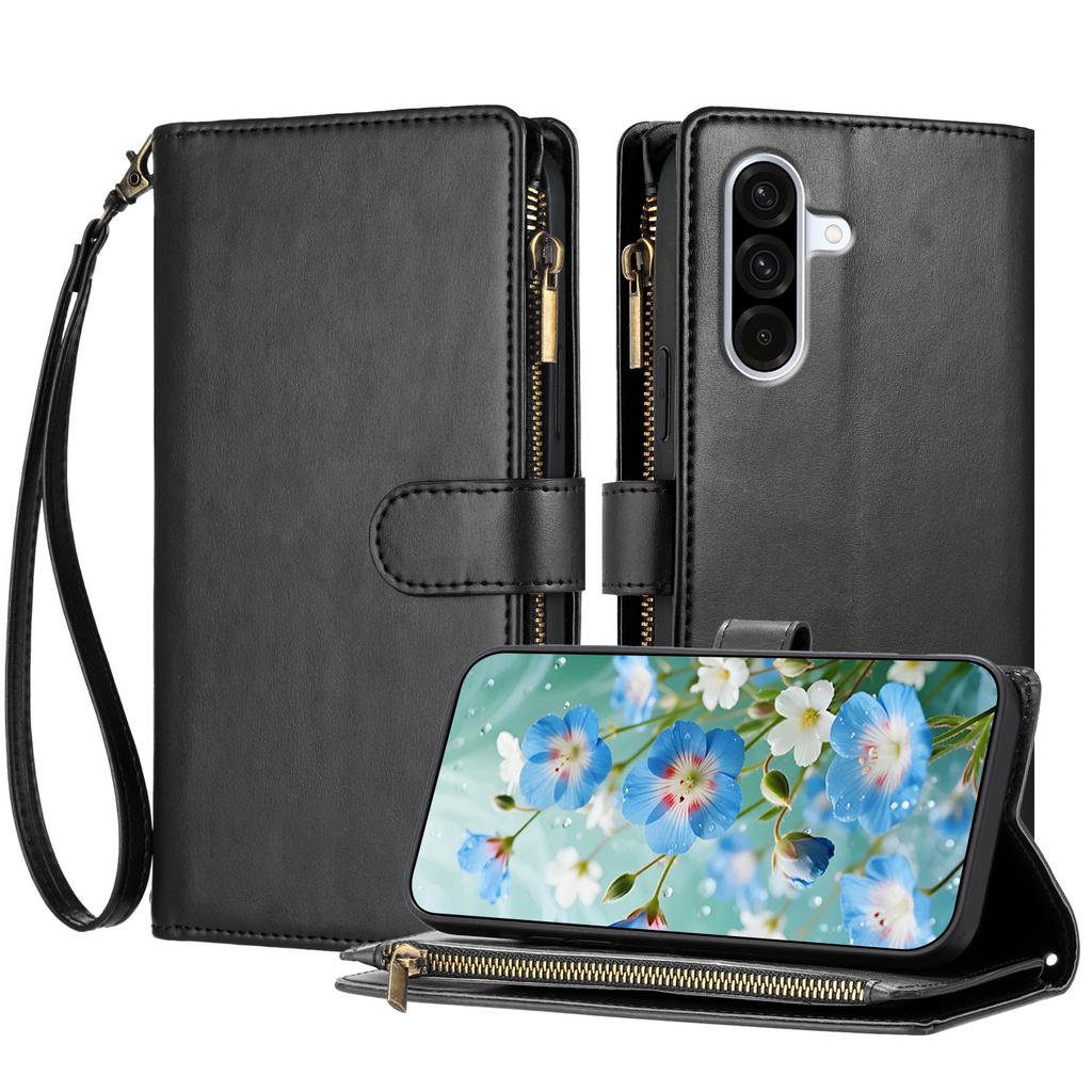 For Samsung Galaxy A57 5G Leather Case Zipper Wallet Stand Shockproof Phone Cover with Wrist Strap
