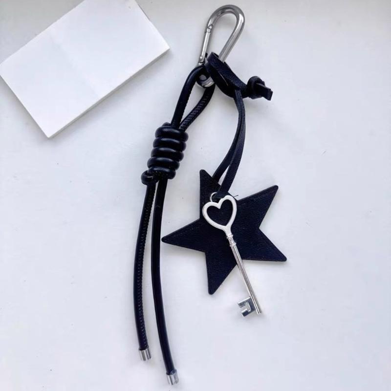 Trendy PU Leather Star Pendant Keychain Stylish Braided Rope Key Holder Handmade Colorful Keyring for Fashion Lovers