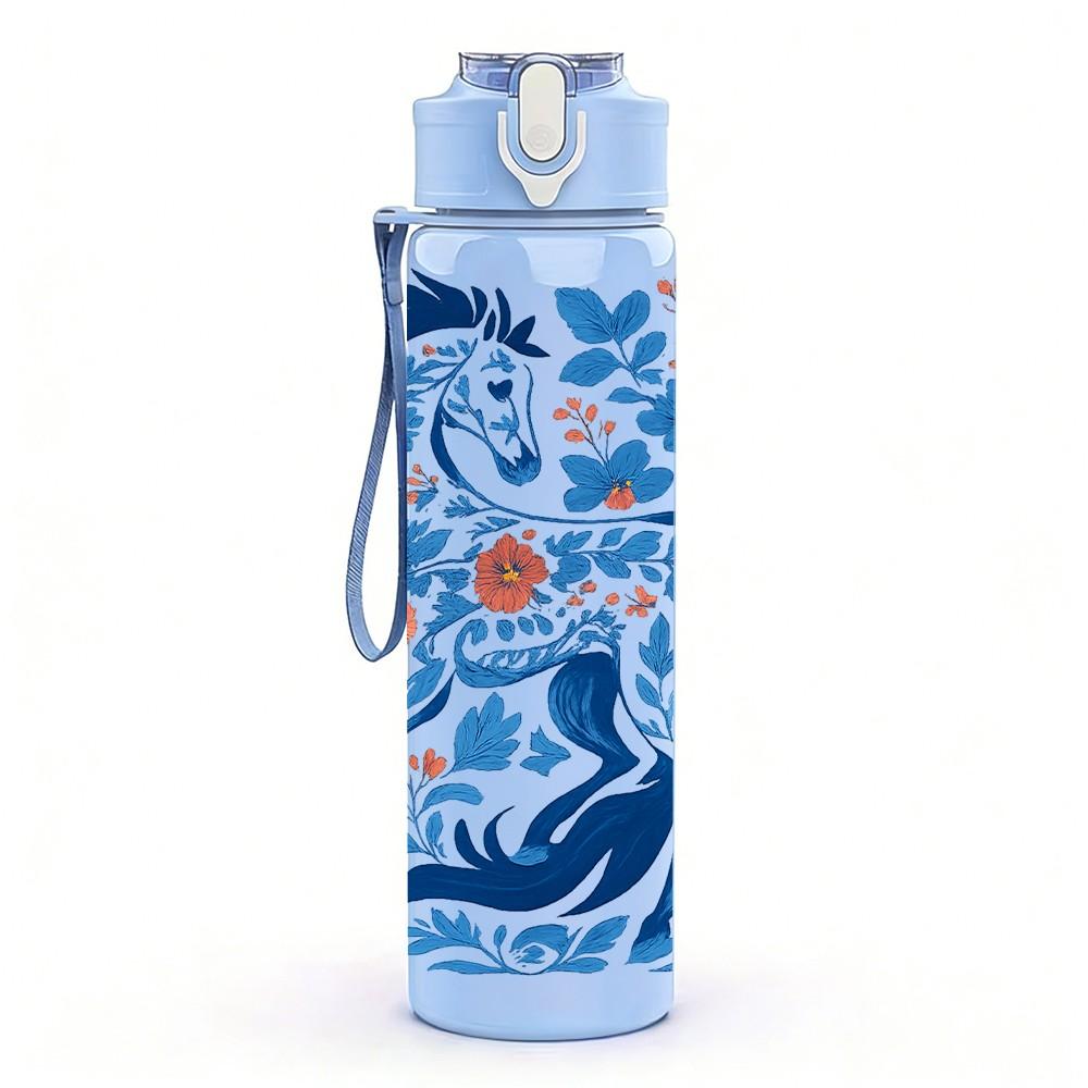 1PC Blue Dragon Traditional Art 750ml Color Plastic Sports Water Bottle Leakproof Flip Straw Lid Suitable for Sports Office Home Use