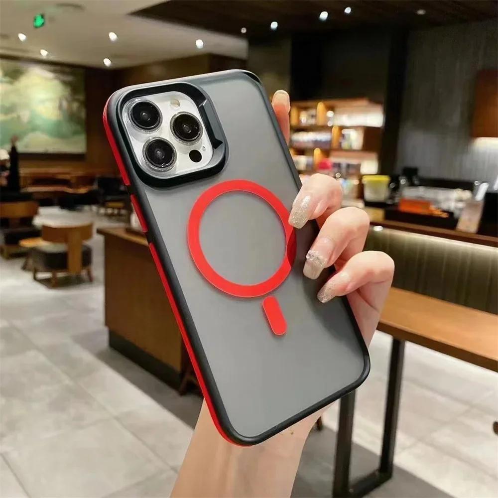 

Матовый прозрачный магнитный чехол Magsafing для iPhone 15 12 13 14 Pro Max 14 15 Plus с беспроводной зарядкой, жесткий противоударный чехол For iPhone 12 красный