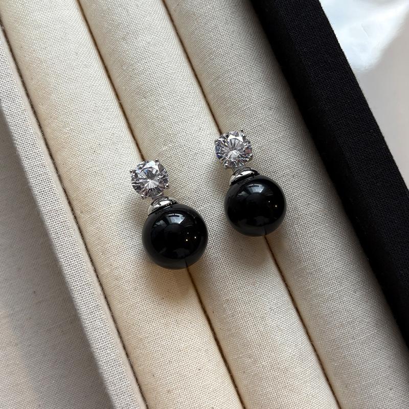 French Australian White Real Hemp Gray Large Pearl Diamond Stud Earrings Women's Earrings Earrings