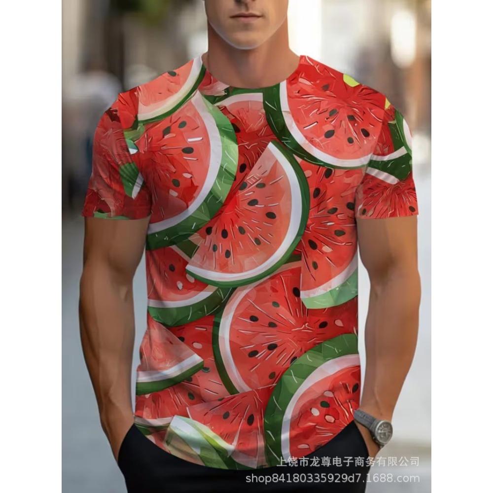 Summer Fashionable Comfortable Cool Skin Friendly T-shirt Men's Food 3d Pattern Loose Large Size Breathable Round Neck Short Sleeved T-shirt