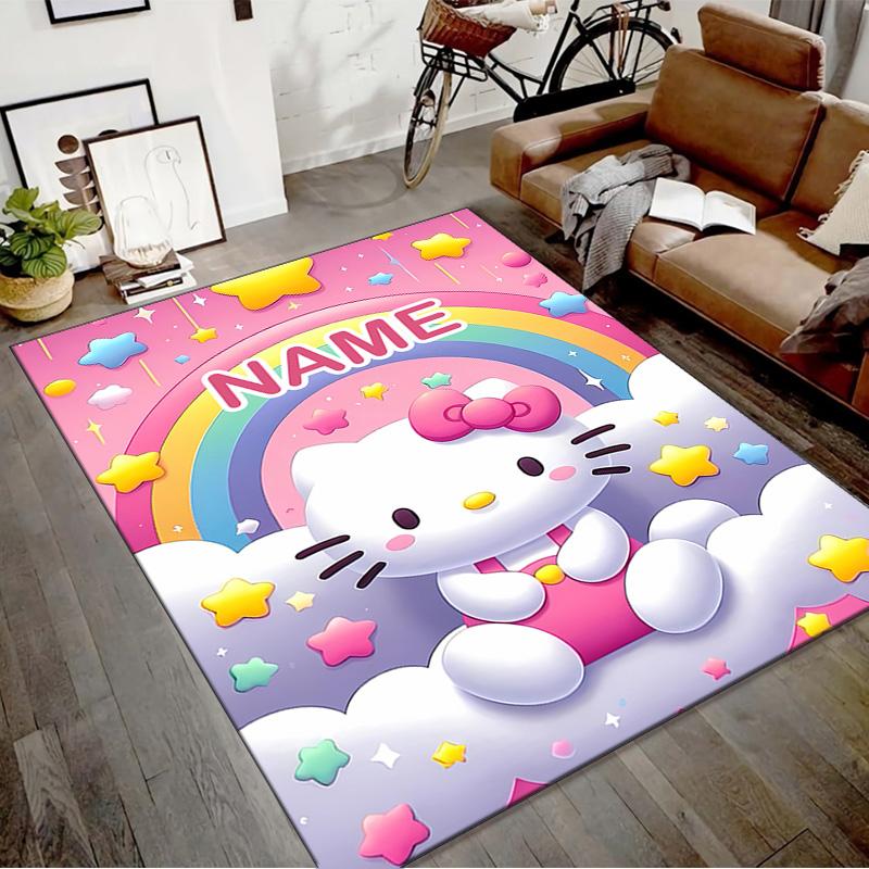 Custom HelloKitty Mat Personalized Name, Polyester Washable Indoor Entryway Rug, Gift for Christmas, Easter, Thanksgiving Day