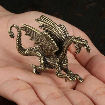 Katı Pirinç Pterozor Ejderha Küçük Heykelcik Masaüstü Süsü Çin Mitolojik Hayvan Figürleri Retro Ev Feng Shui Dekorasyonu
