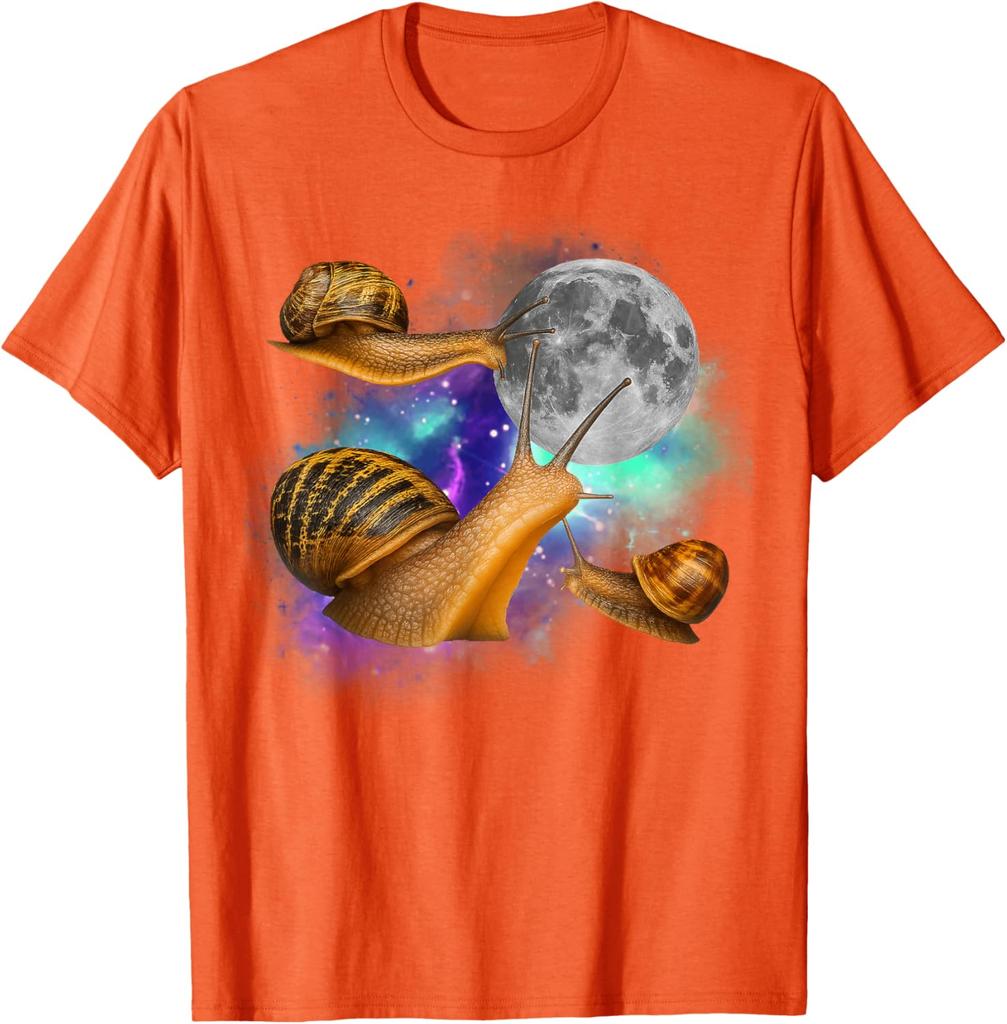 Three Snails Moon Galaxy Graphic Tee Funny Weird Mollusks Print Casual Short Sleeve T-Shirt For Men