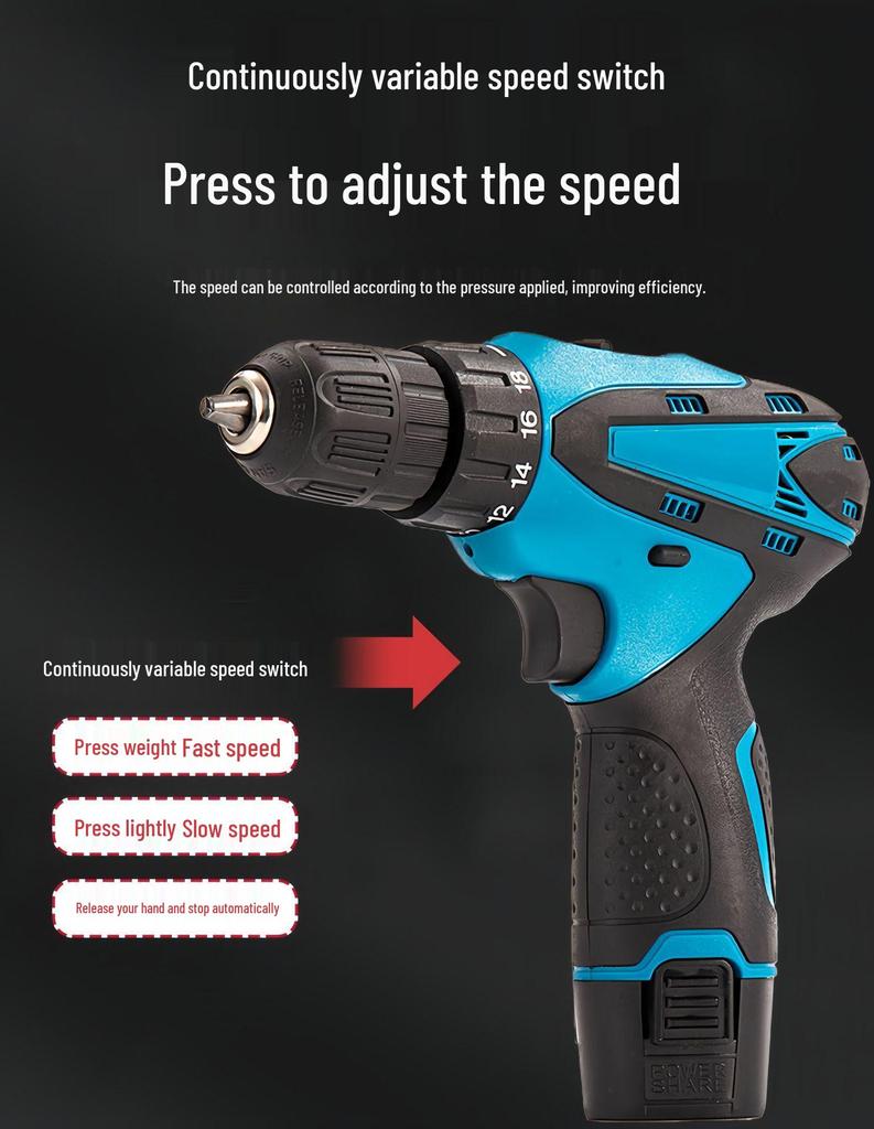 12V Rechargeable Lithium Battery Handheld Electric Drill & Screwdriver
