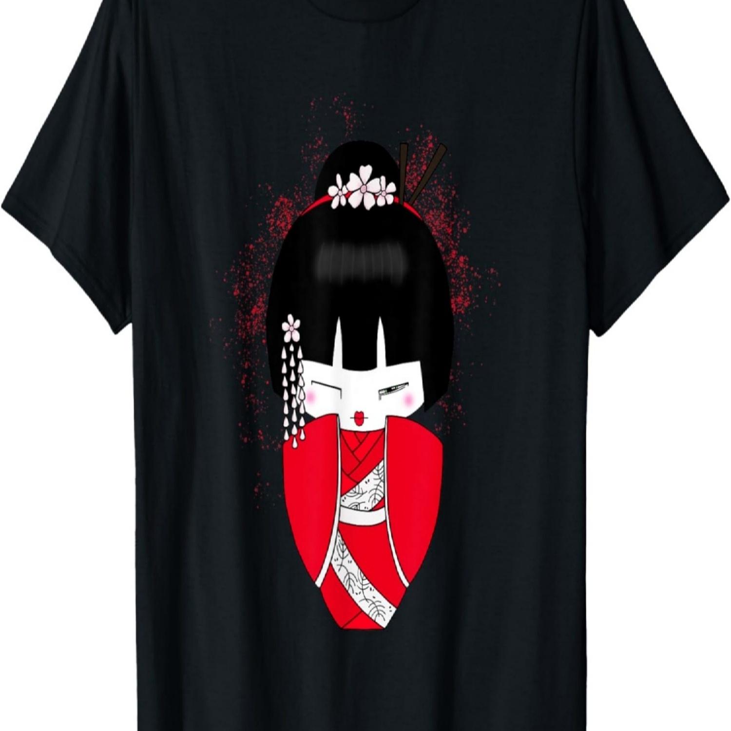 Kokeshi Doll Geisha  Art Cherry Blossom Gift T-Shirt S