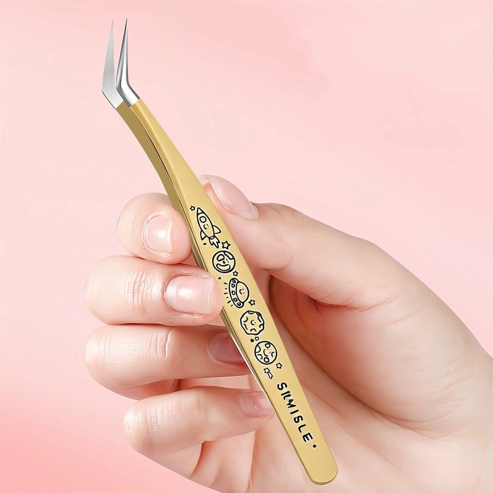 High Precision False Eyelash Tweezers Stainless Steel Eyelash Curler Extensions Grafting