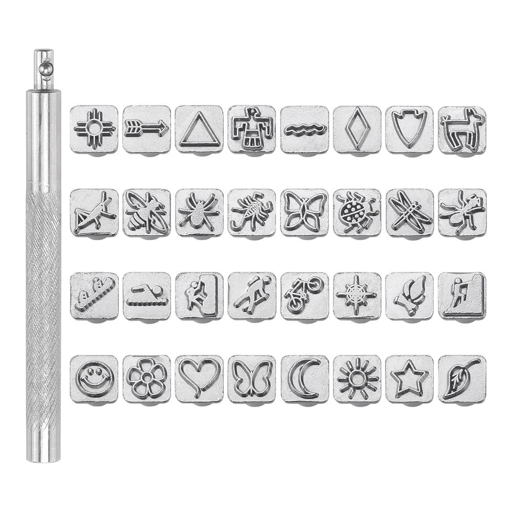 

1set DIY Leather Sculpture Puncher Tool, Manual Leather Carving Printing Tool, Various Fancy Shape Engrave & Stamping Tool Set