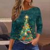 3/4 Length Sleeve Womens Tops Floral Print Vintage Fashion Casual Loose With Round Neck Plus Size Shirts