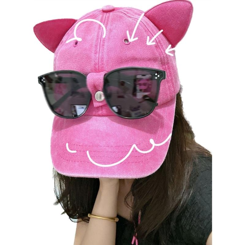 Cat Ear Baseball Cap with Sunglasses Decor Adult Adjustable Cap for Summer Outdoor Cycling Hiking Hat for Teens Men