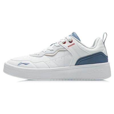 Li Ning Xian Chu Bőr Divatos Alkalmi Könnyű Légáteresztő Alacsony Szárú Gördeszkás Cipő Férfi Sneaker Fehér Kék AGCR315-1