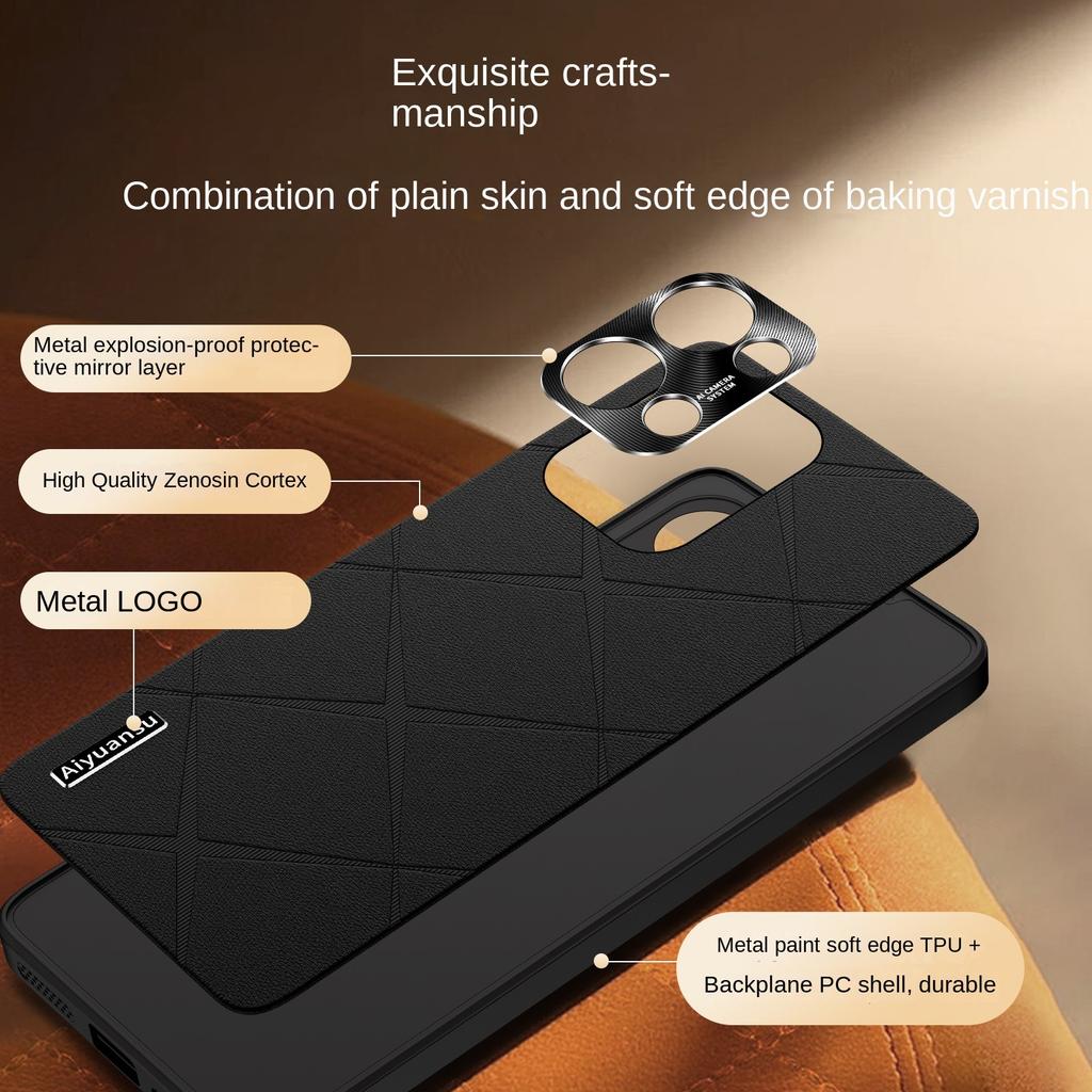 For OPPO Reno 13 13 Pro High-luxury Vegan Leather Metal Lens Protection Anti-drop and Anti-fingerprint Phone Case