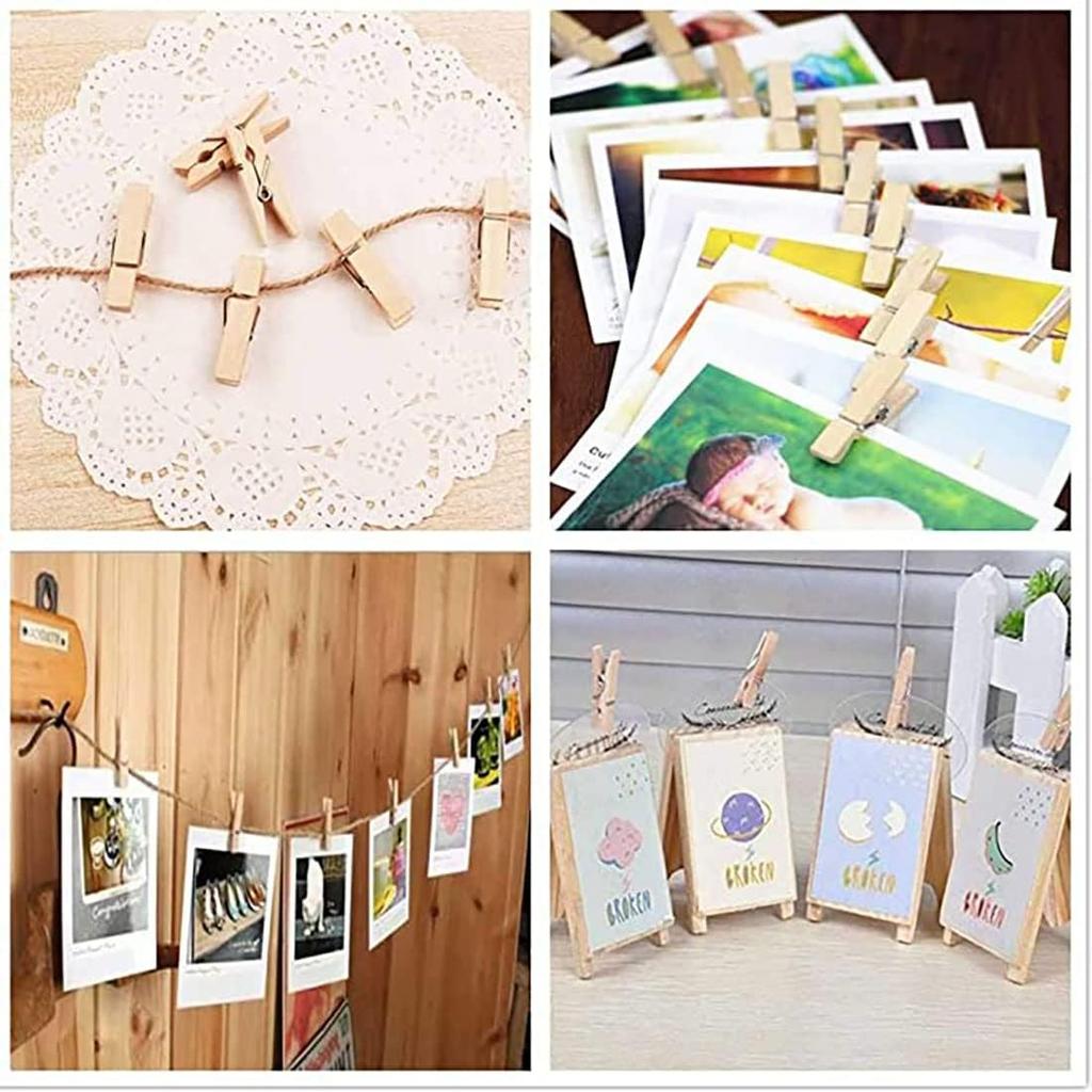 Mini Clothesp, Mini Natural Wooden Clothesp with Jute Twine, Multi-Function Clothesp Photo Paper Peg Pin Craft Clips (Natural 250 Pcs)