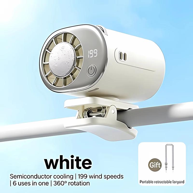 Car Clip Fan Umbrella Fan Waist Clip LED Display 199 Speeds 360° USB Rechargeable Desktop Cooling Fan For Camping Outdoor Sedan