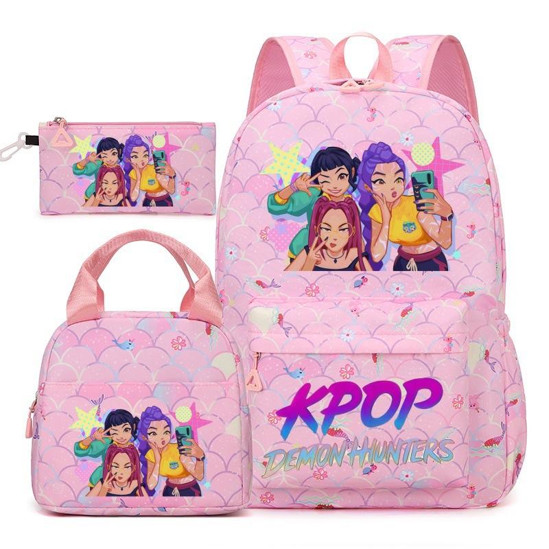 Korean Drama Demon Hunter Backpack Lunch Bag Pencil Case Set Student Three-piece School Bag Pencil Case Lunch Bag