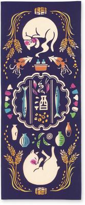 Miyamoto-Towel Miyamoto Kenema Japanese Hand Towel, Chū-dyed, Hobby Doraku, Drunken Cat, Interior Display Tapestry, 36x90cm, 50066
