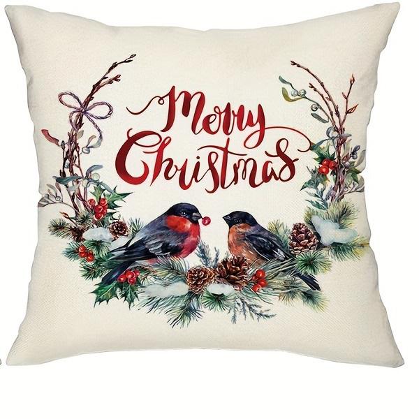 

Festive Christmas Pillow Covers: Wreaths, Birds, and Merry Christmas Designs Sofa cushion cover New Year home room decoration 16x16Inch