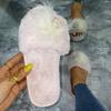 Fashion Light Open Toe Cotton Slippers for Women Elegant Pearls Detor Indoor Cotton Slippers Woman Soft Faux Fur Flats Plush Slides Lady