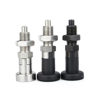 Piston de indexare cu arc, retractabil, auto-blocant M10/M12/M16/M20, Pin de poziționare, Piston cu buton din plastic cu piuliță