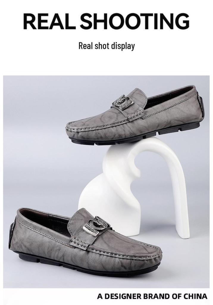 Men’s Trendy Genuine Leather Loafers - Soft Sole Slip-ons, Plus Size Casual Driving Moccasins for Spring & Autumn.