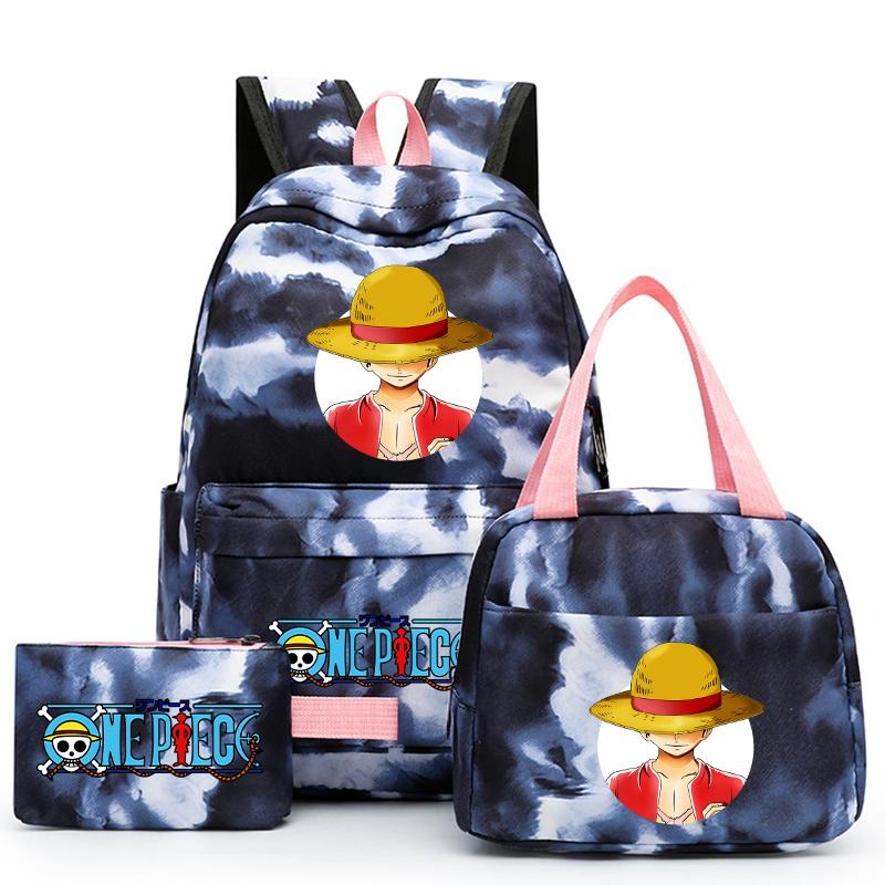 3Pcs/set Anime One Piece Backpack for Girls Boys Back To Schoolbag with Lunch Bag Student Bookbag Men Women Travel Bag Mochil