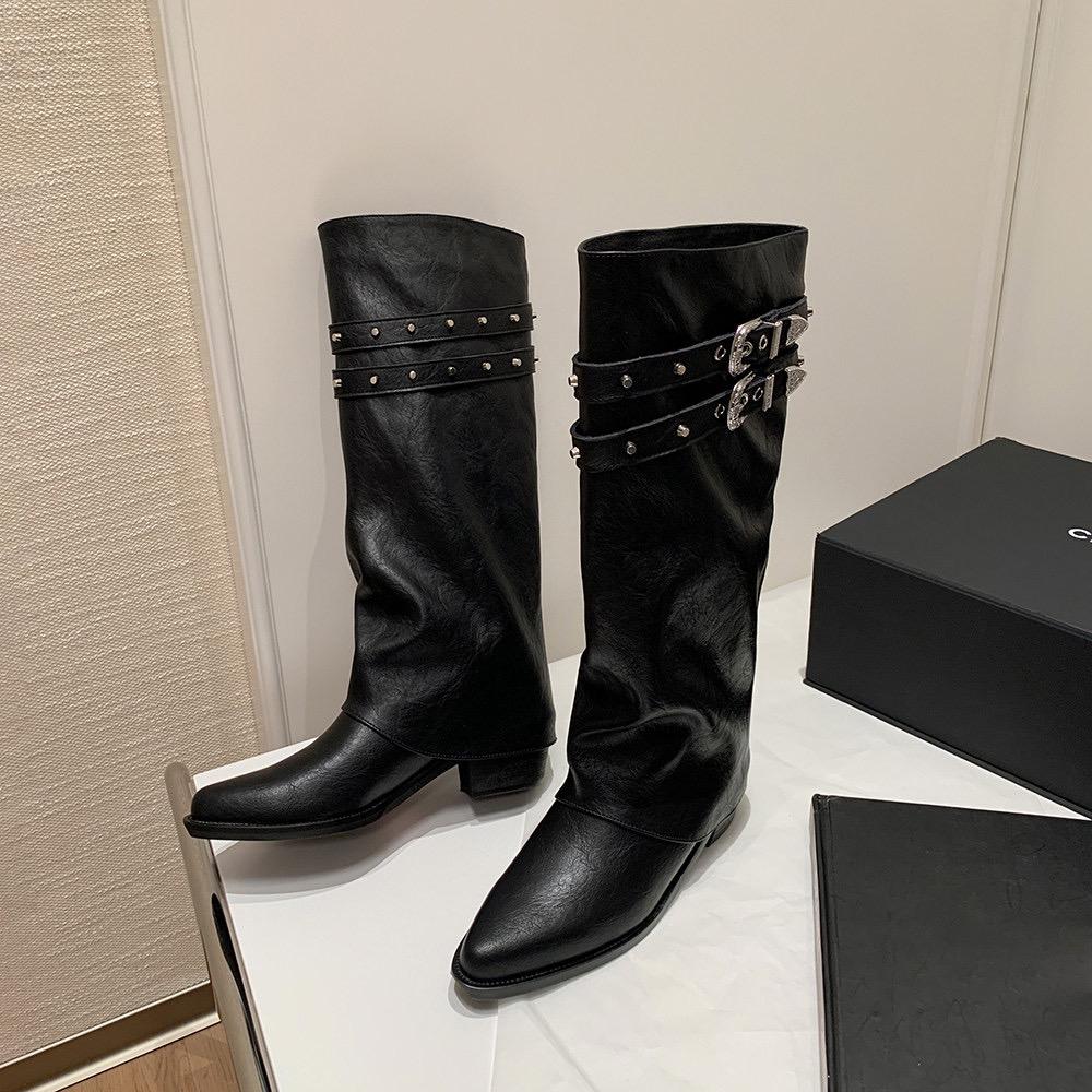 Fashion Luxury Designer Winter Women Western Cowboy Boots Fashion Ladies Elegant Knight Long Boots Square Heel Women's Shoes