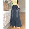 Spring Autumn Retro Plus Size High Waist A-line Denim Skirt for Women - Flattering Pear Shaped Figure & Slimming Belly Coverage