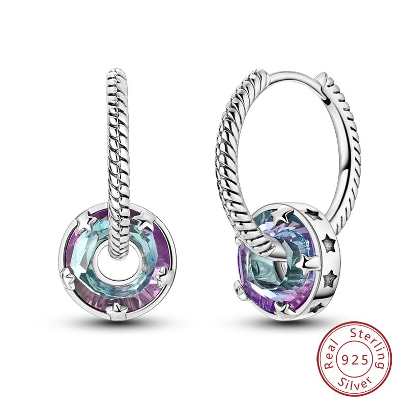 New 925 Silver Hope Rainbow Flower Earrings For Women Sparkling Colored Zircon Star Koi Earrings Fashion Party Jewelry