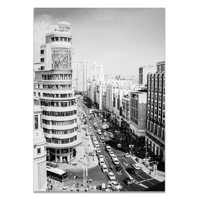 Street Scenery Canvas Paintings Home Decor Poster Print Madrid Spain Black White Landscape Modern Wall Pictures Living Room Art