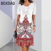 Retro Ethnic Print Mini Dress Women's Fashion Street Style Summer Short Sleeve Round Neck Casual Dress Vestidos De Mujer
