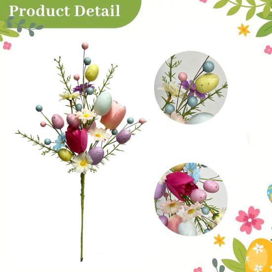 Easter Egg Stem Spring Floral Berry Picks Artificial Twig Branches with Pastel Eggs Berries
