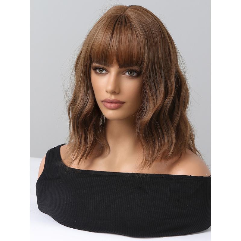Perucă ondulată de lungime medie roșu maro blond portocaliu cu breton Peruci sintetice din păr natural pentru femei Perucă zilnică rezistentă la căldură