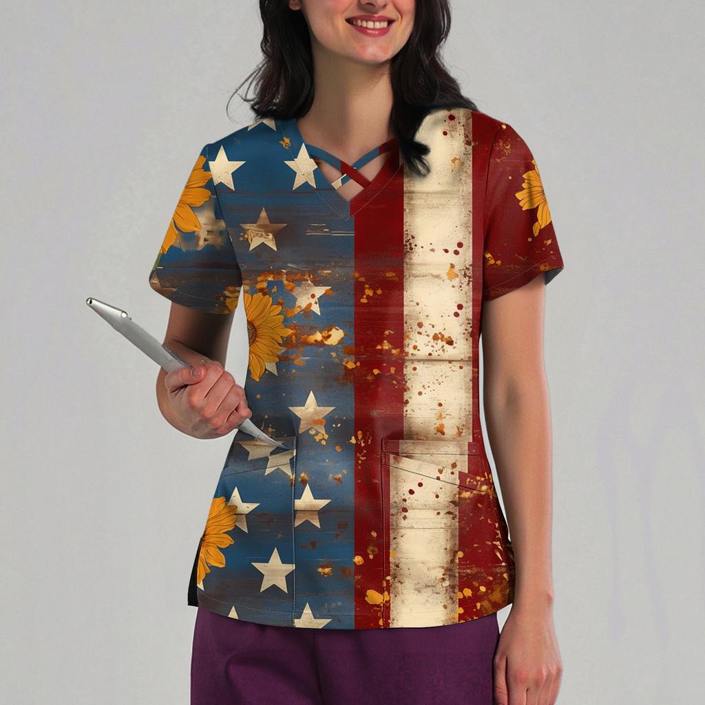 Women's Loose Independence Day Printed Top Short Sleeve T-shirt Pullover