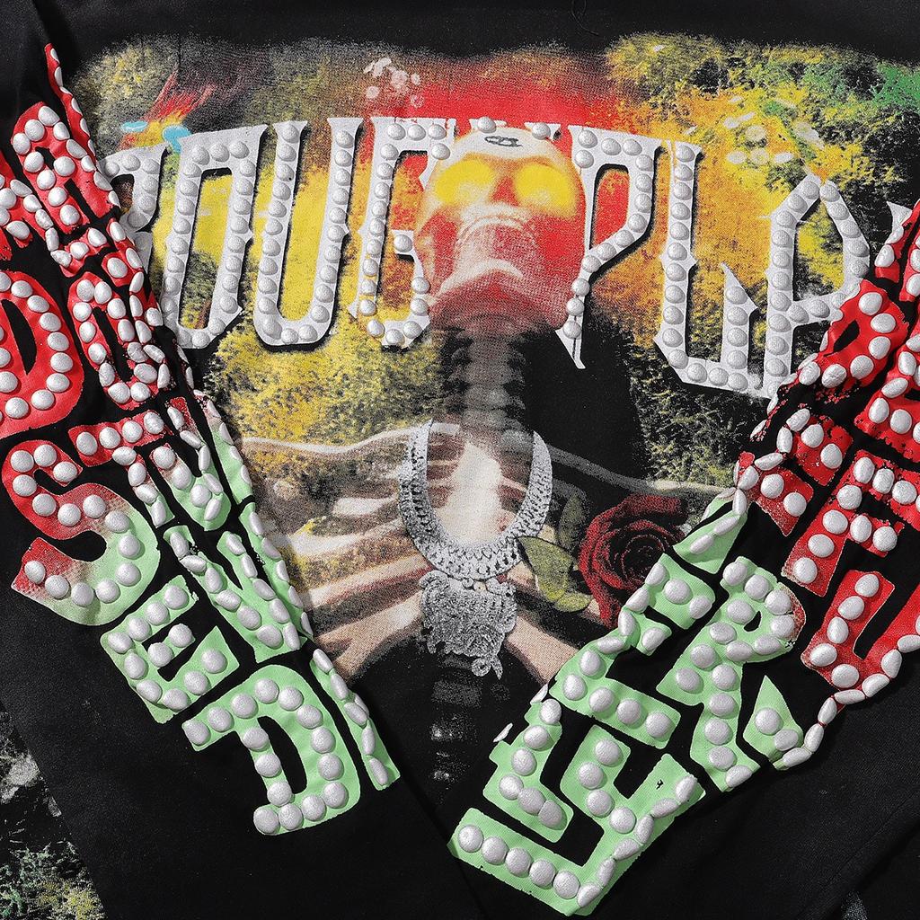 Retro Grunge Kostra a Růže Grafické Dlouhý Rukáv Tričko, Kamínky Streetwear pro Muže/Ženy