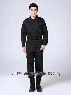 Herren Schwarz Sicherheitsuniform Arbeitskleidung Set - Herbst/Winter Langarm
