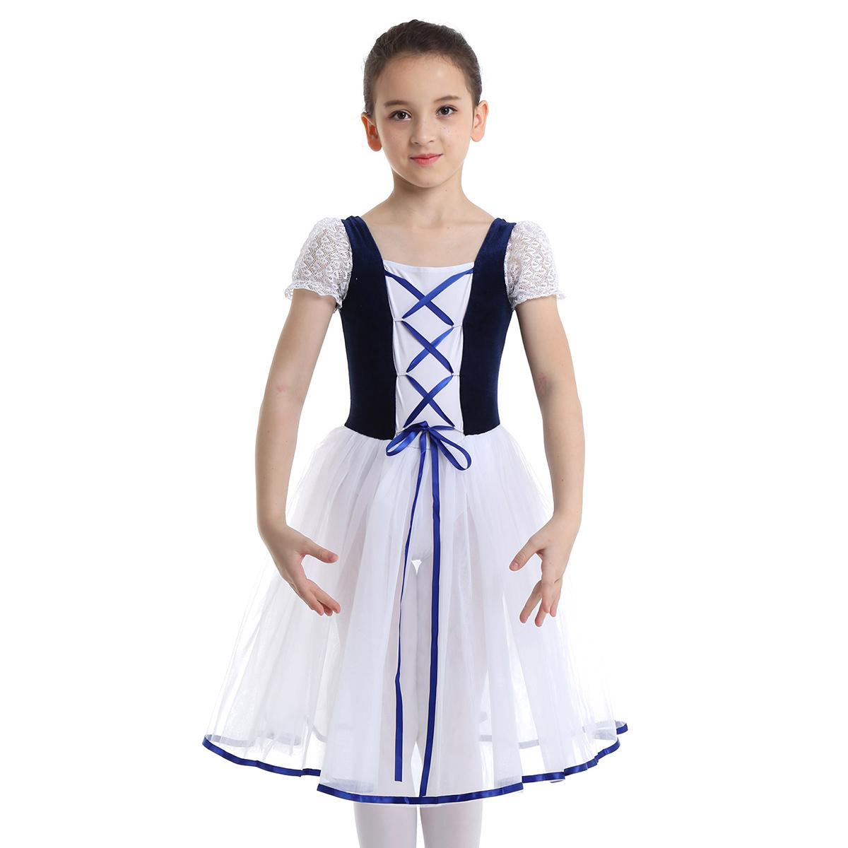

Kids Girls Short Sleeve Mesh Velvet Dress Kids Dance Ballet Tutu Dresses for Party Stage Performance 5-6 Years