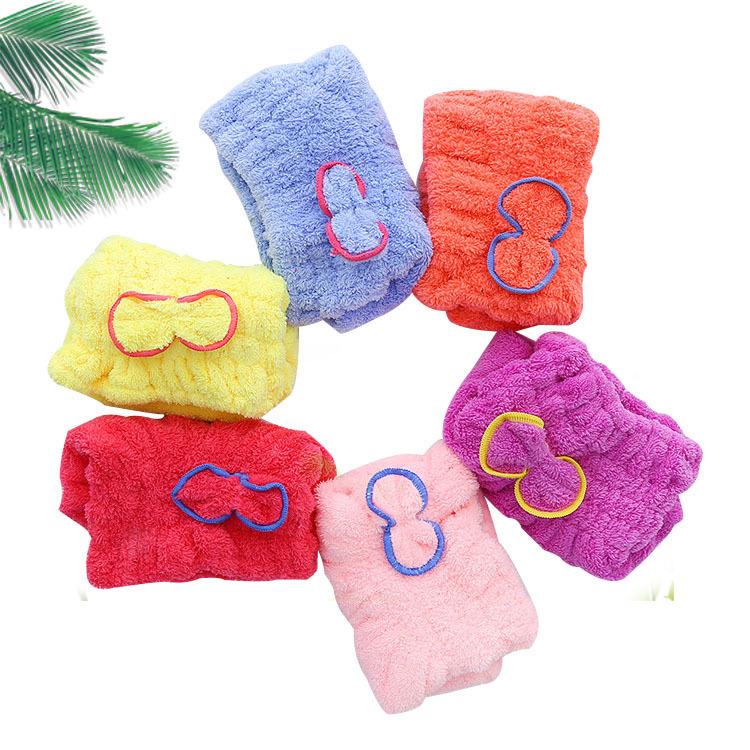Coral Fleece Absorbent Quick-Dry Hair Towel Cap with Bow