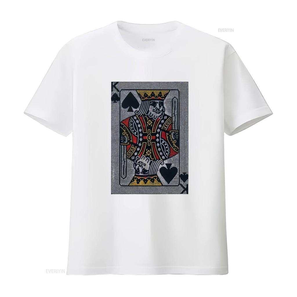 King Card Rhinestone Unisexs T Shirt Vintage Washed Streetwear Stretched Graphic Top For Everyday Wear Comfortable Slightly Homme