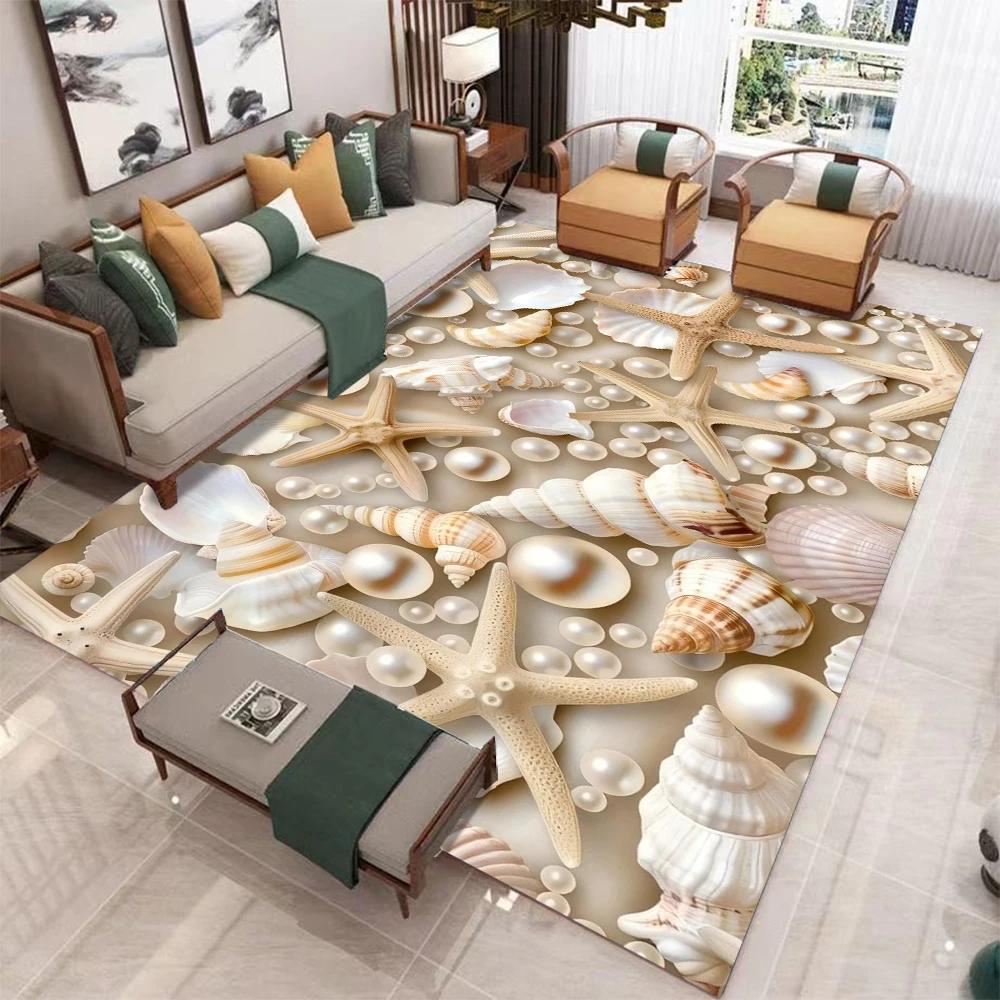 3d Starfish Beach Shell Sea Star Sand Carpet Rug for Living Room Bedroom Home Sofa Decoration,Kids Play Non-slip Floor Mat