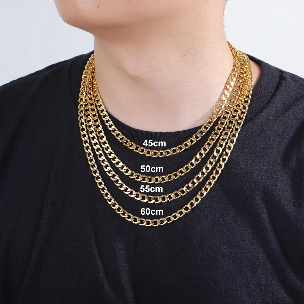 Teamer Cuban Chain Necklace for Men Women Basic Punk Stainless Steel Curb Link Chain Chokers Gold Color Men's Necklaces Jewelry