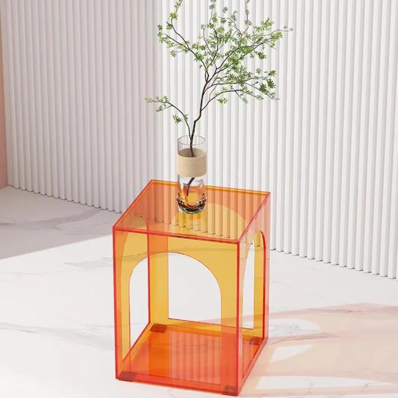 Nordic Acrylic Table Coffee Tables Bedside Cupboard Sofa Side Table Storage Side Cabinet Transparent Lattice Gifts Furniture