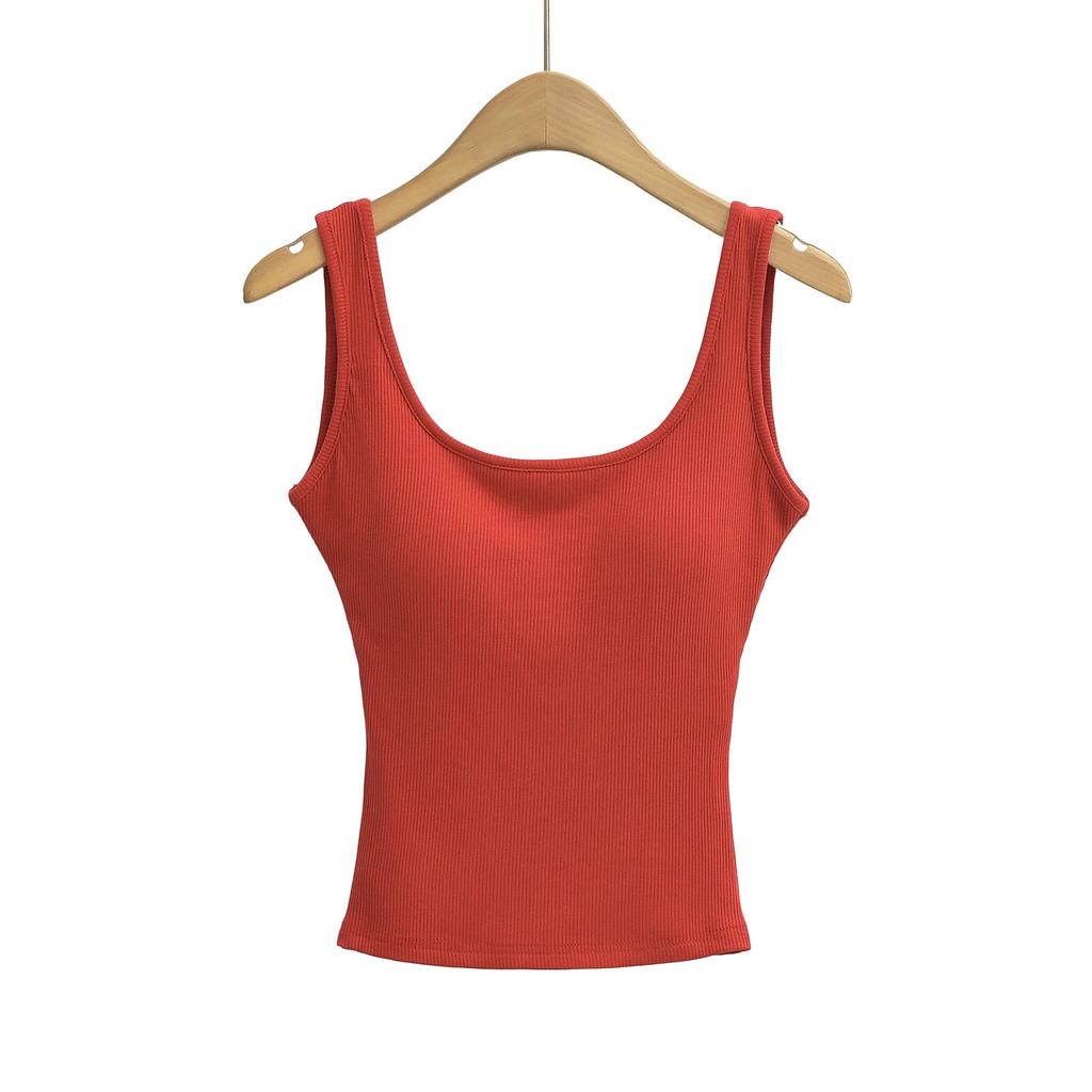 2025 Solid Color Sexy Roundneck Tank Top With Spicy Girl Style Comes With Chest Cushion, Tight Strap, Tight Top